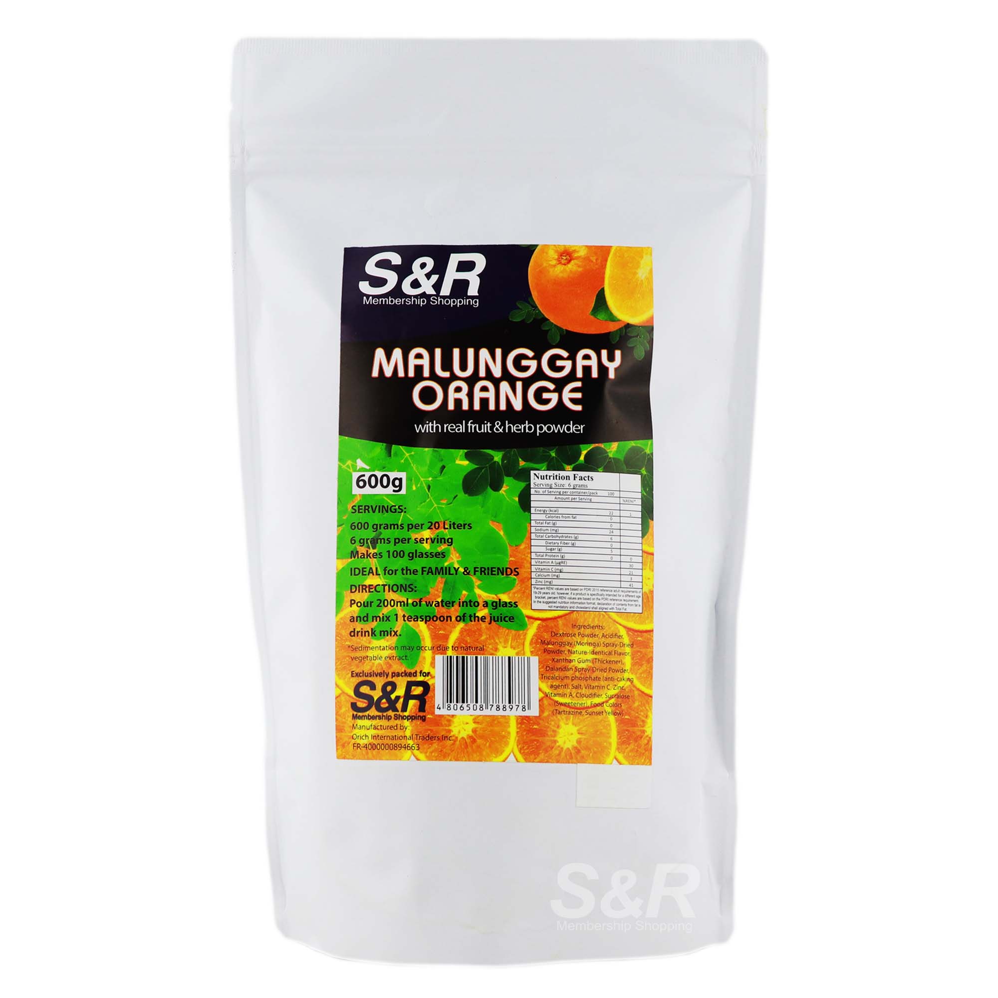 S&R Malunggay Orange Juice Drink Mix 600g S&R Malunggay Orange Juice Drink Mix 600g